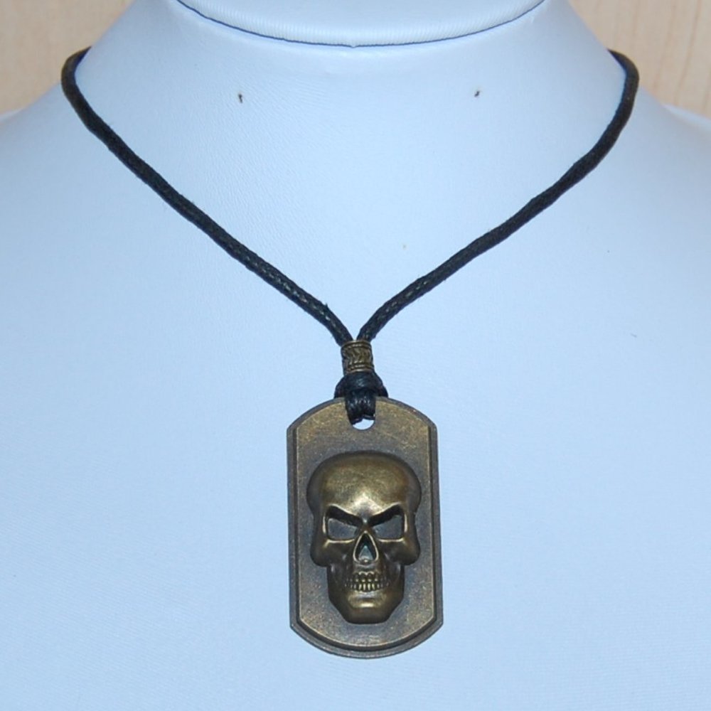 Skull Necklace,Bronze Skull Pendant Necklace,Cool Skull Tag Necklace,Man